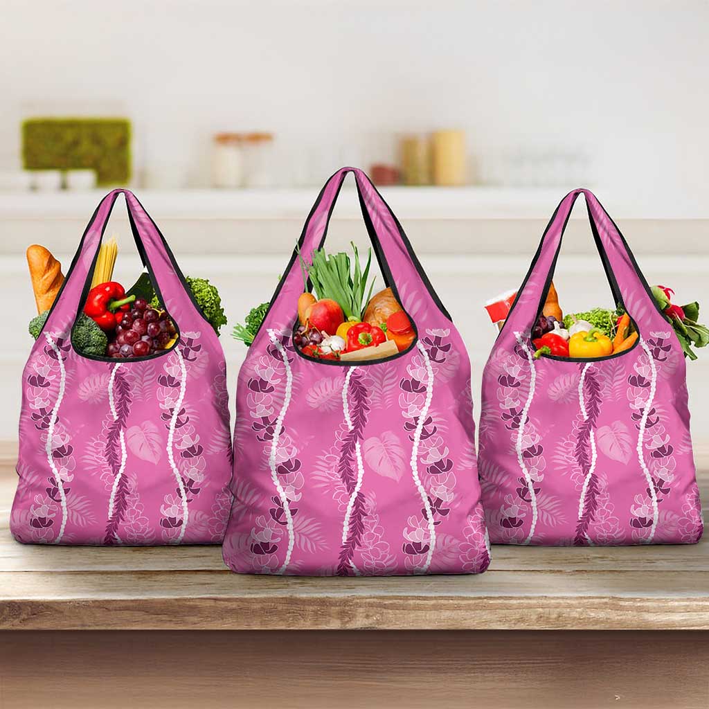 Hawaii Maile Lei Grocery Bag With Pink Monstera Pattern LT05 3-pack One Size Pink - Polynesian Pride