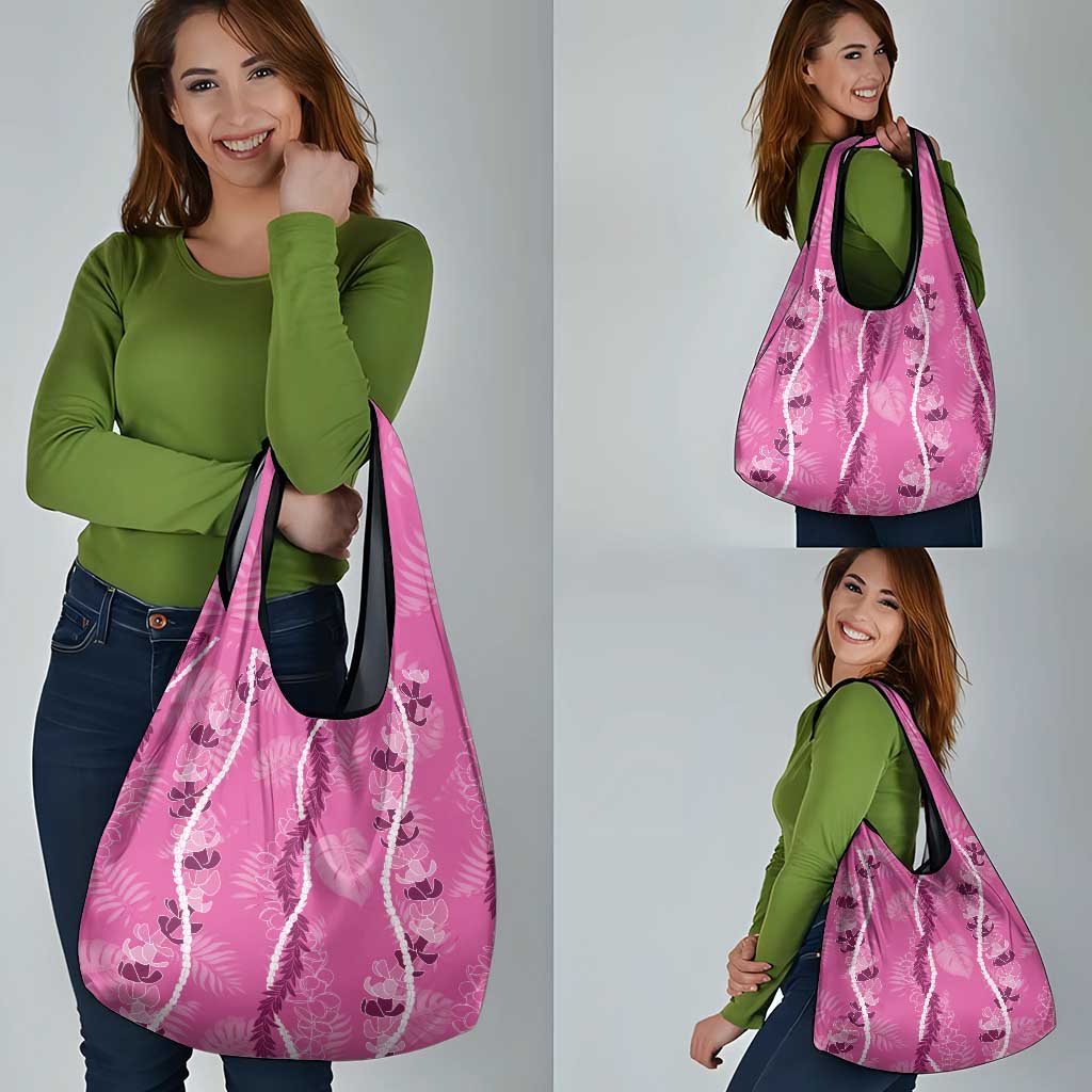 Hawaii Maile Lei Grocery Bag With Pink Monstera Pattern LT05 - Polynesian Pride