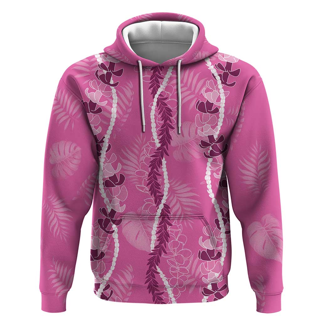 Hawaii Maile Lei Hoodie With Pink Monstera Pattern