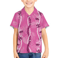 Hawaii Maile Lei Kid Hawaiian Shirt With Pink Monstera Pattern