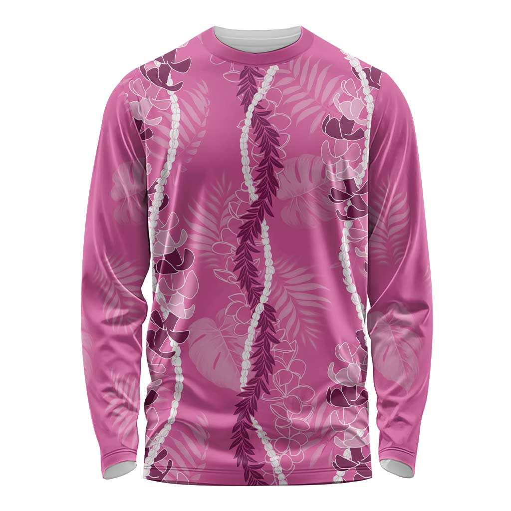 Hawaii Maile Lei Long Sleeve Shirt With Pink Monstera Pattern LT05 Unisex Pink - Polynesian Pride