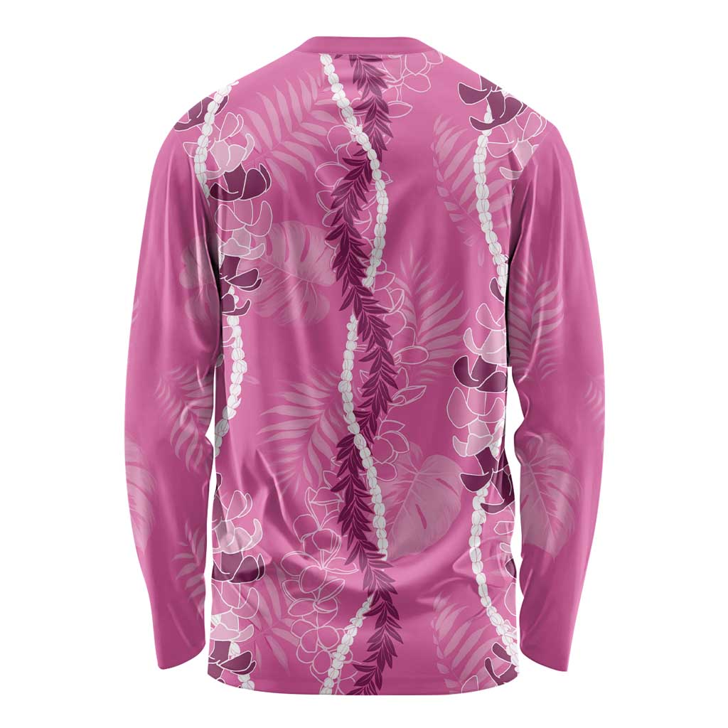 Hawaii Maile Lei Long Sleeve Shirt With Pink Monstera Pattern LT05 - Polynesian Pride