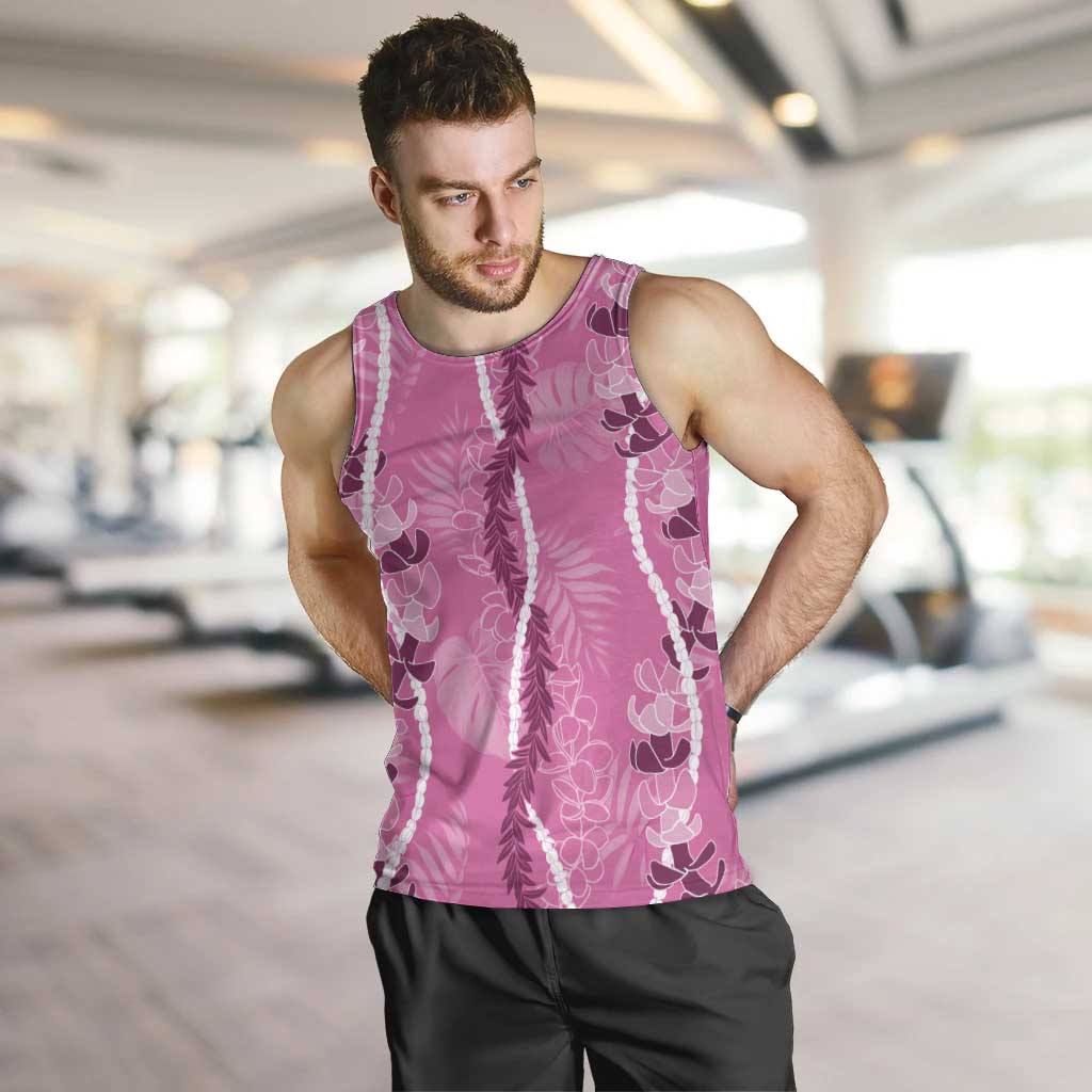 Hawaii Maile Lei Men Tank Top With Pink Monstera Pattern LT05 Pink - Polynesian Pride