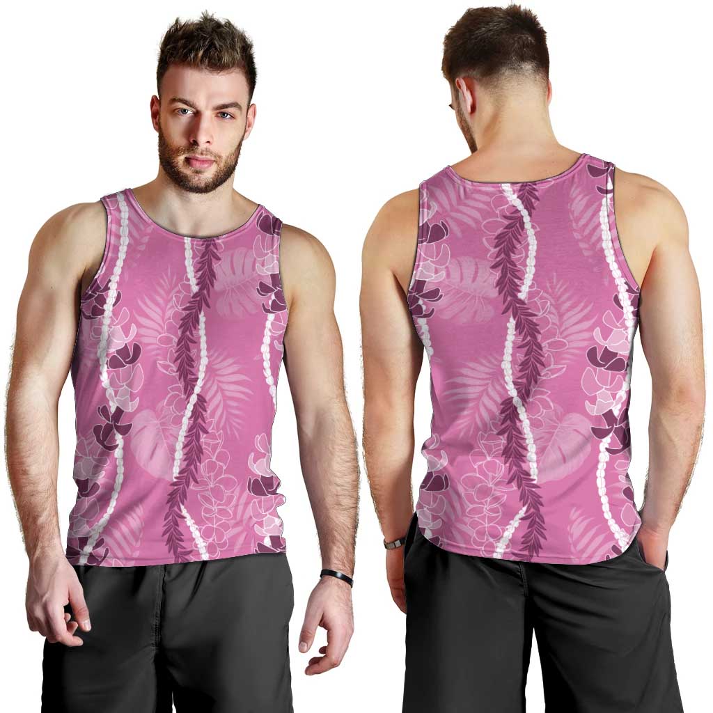 Hawaii Maile Lei Men Tank Top With Pink Monstera Pattern LT05 - Polynesian Pride