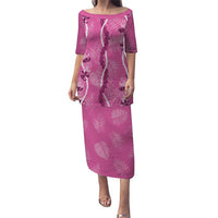 Hawaii Maile Lei Puletasi With Pink Monstera Pattern LT05 Long Dress Pink - Polynesian Pride