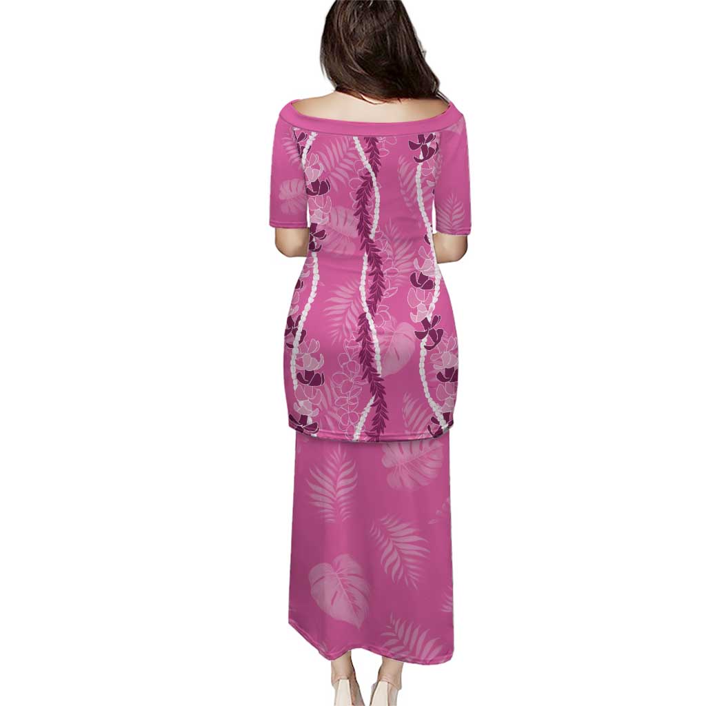 Hawaii Maile Lei Puletasi With Pink Monstera Pattern LT05 - Polynesian Pride