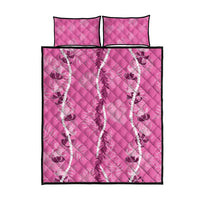 Hawaii Maile Lei Quilt Bed Set With Pink Monstera Pattern