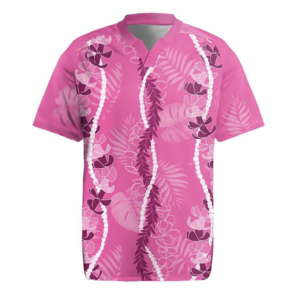 Hawaii Maile Lei Rugby Jersey With Pink Monstera Pattern LT05 Pink - Polynesian Pride