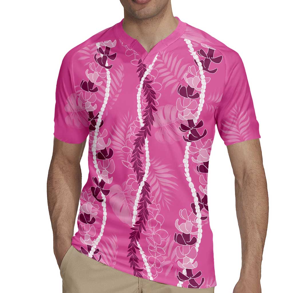 Hawaii Maile Lei Rugby Jersey With Pink Monstera Pattern LT05 - Polynesian Pride