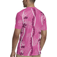 Hawaii Maile Lei Rugby Jersey With Pink Monstera Pattern LT05 - Polynesian Pride