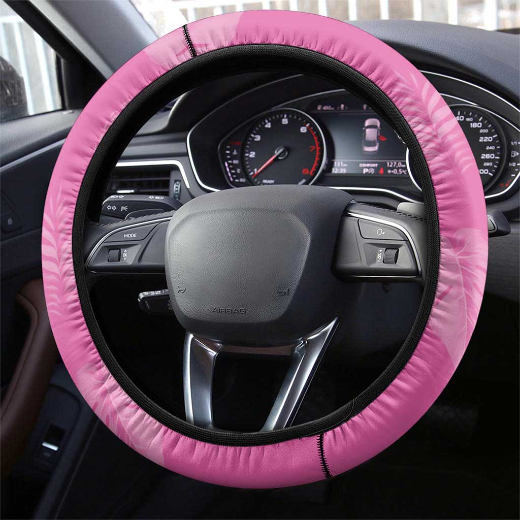 Hawaii Maile Lei Steering Wheel Cover With Pink Monstera Pattern LT05 - Polynesian Pride