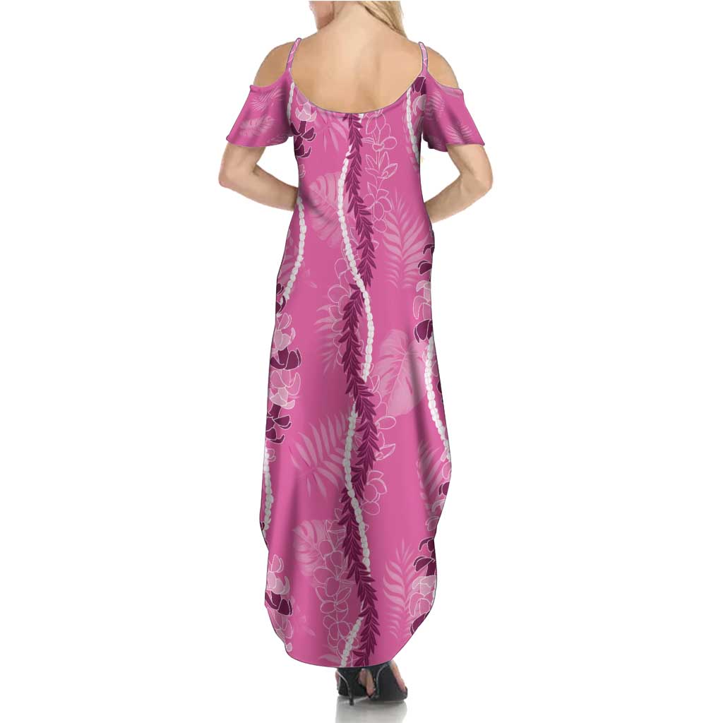 Hawaii Maile Lei Summer Maxi Dress With Pink Monstera Pattern LT05 - Polynesian Pride