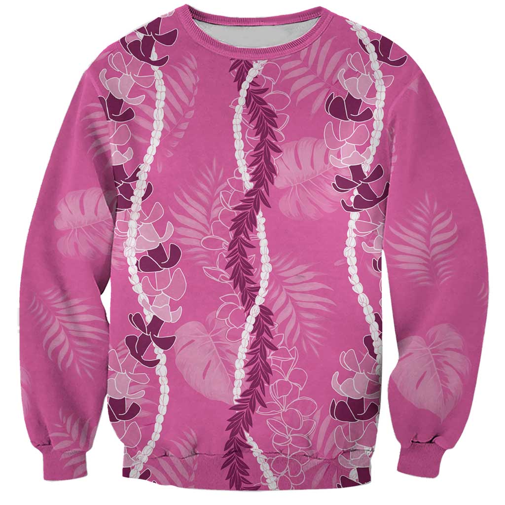 Hawaii Maile Lei Sweatshirt With Pink Monstera Pattern LT05 Unisex Pink - Polynesian Pride