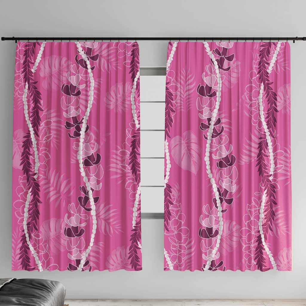 Hawaii Maile Lei Window Curtain With Pink Monstera Pattern LT05 With Hooks Pink - Polynesian Pride
