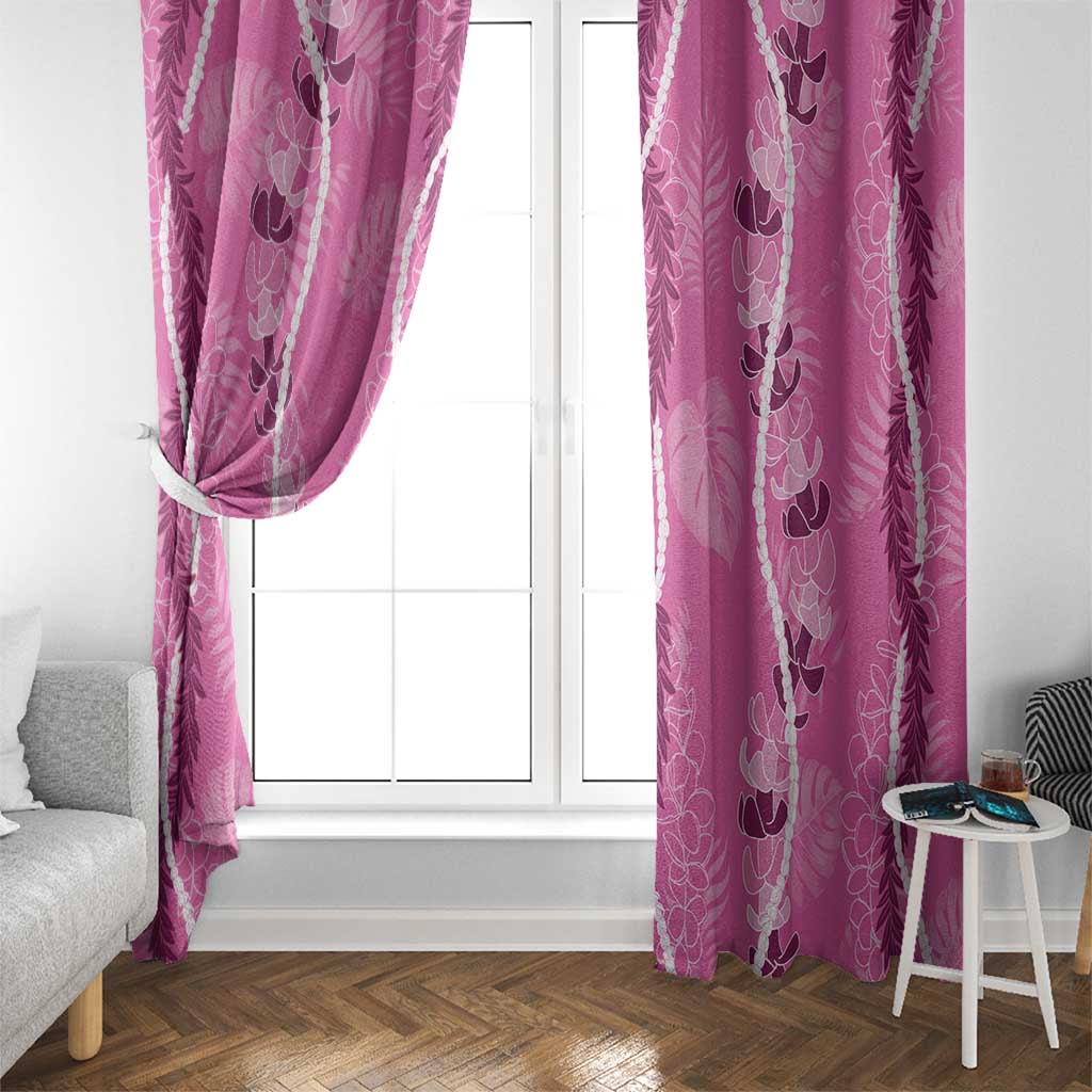 Hawaii Maile Lei Window Curtain With Pink Monstera Pattern LT05 - Polynesian Pride