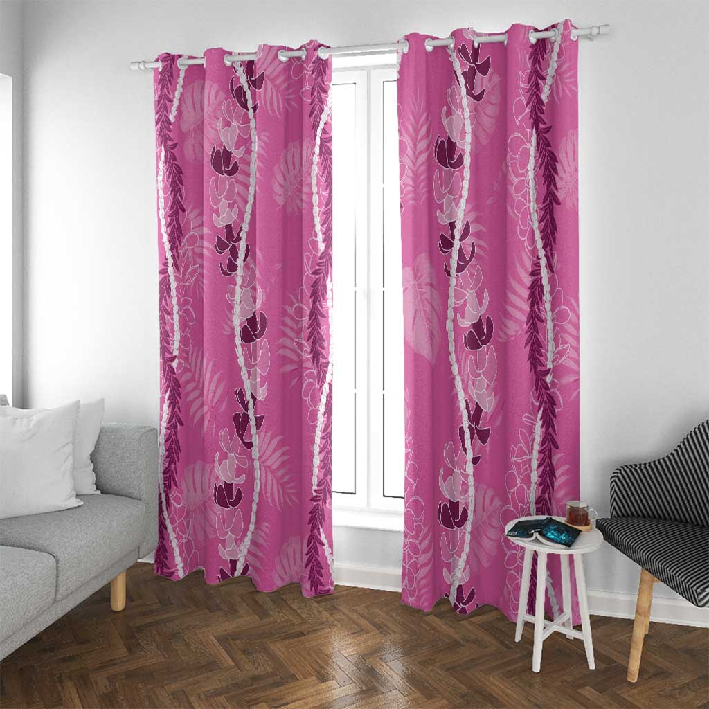 Hawaii Maile Lei Window Curtain With Pink Monstera Pattern LT05 With Grommets Pink - Polynesian Pride