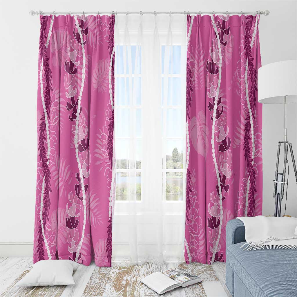 Hawaii Maile Lei Window Curtain With Pink Monstera Pattern LT05 - Polynesian Pride