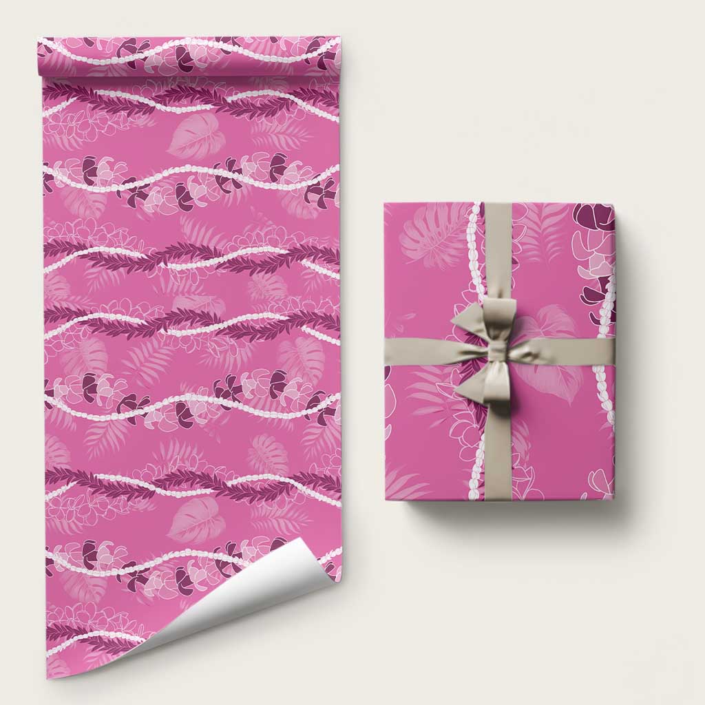 Hawaii Maile Lei Wrapping Paper With Pink Monstera Pattern LT05 58" × 23" Pink - Polynesian Pride