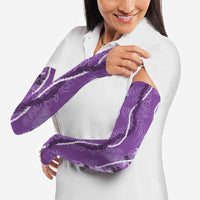 Hawaii Maile Lei Arm Sleeves With Violet Monstera Pattern - Polynesian Pride