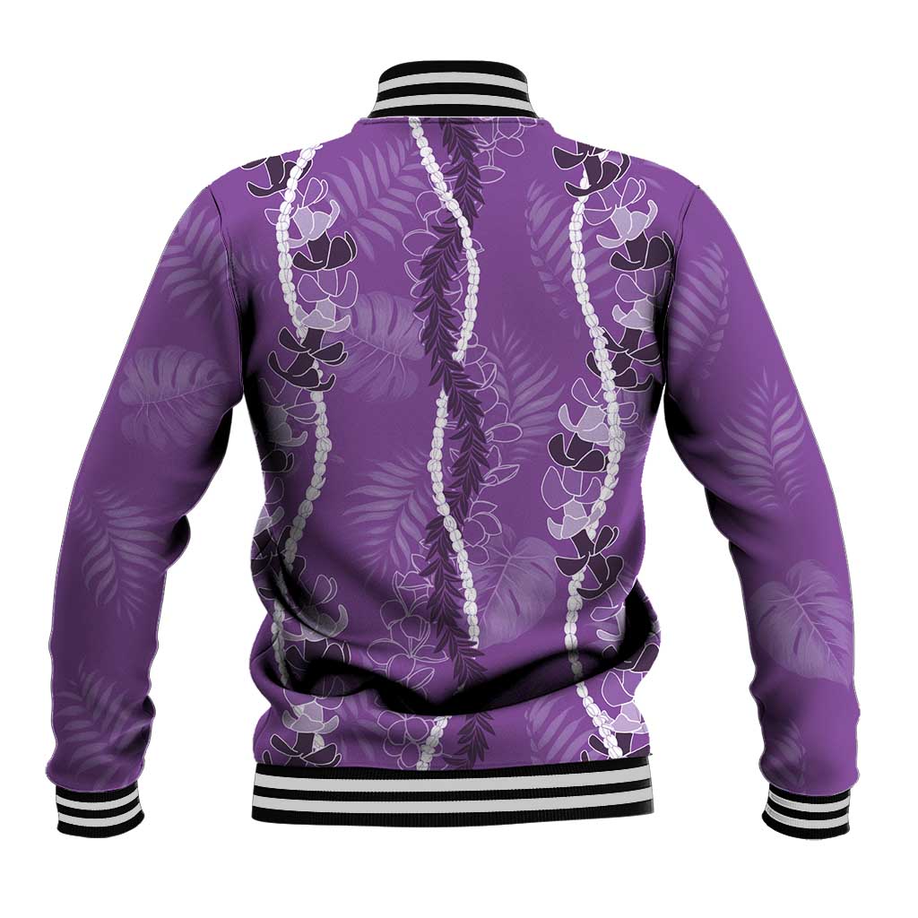 Hawaii Maile Lei Baseball Jacket With Violet Monstera Pattern