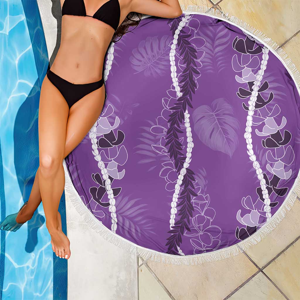 Hawaii Maile Lei Beach Blanket With Violet Monstera Pattern LT05 - Polynesian Pride