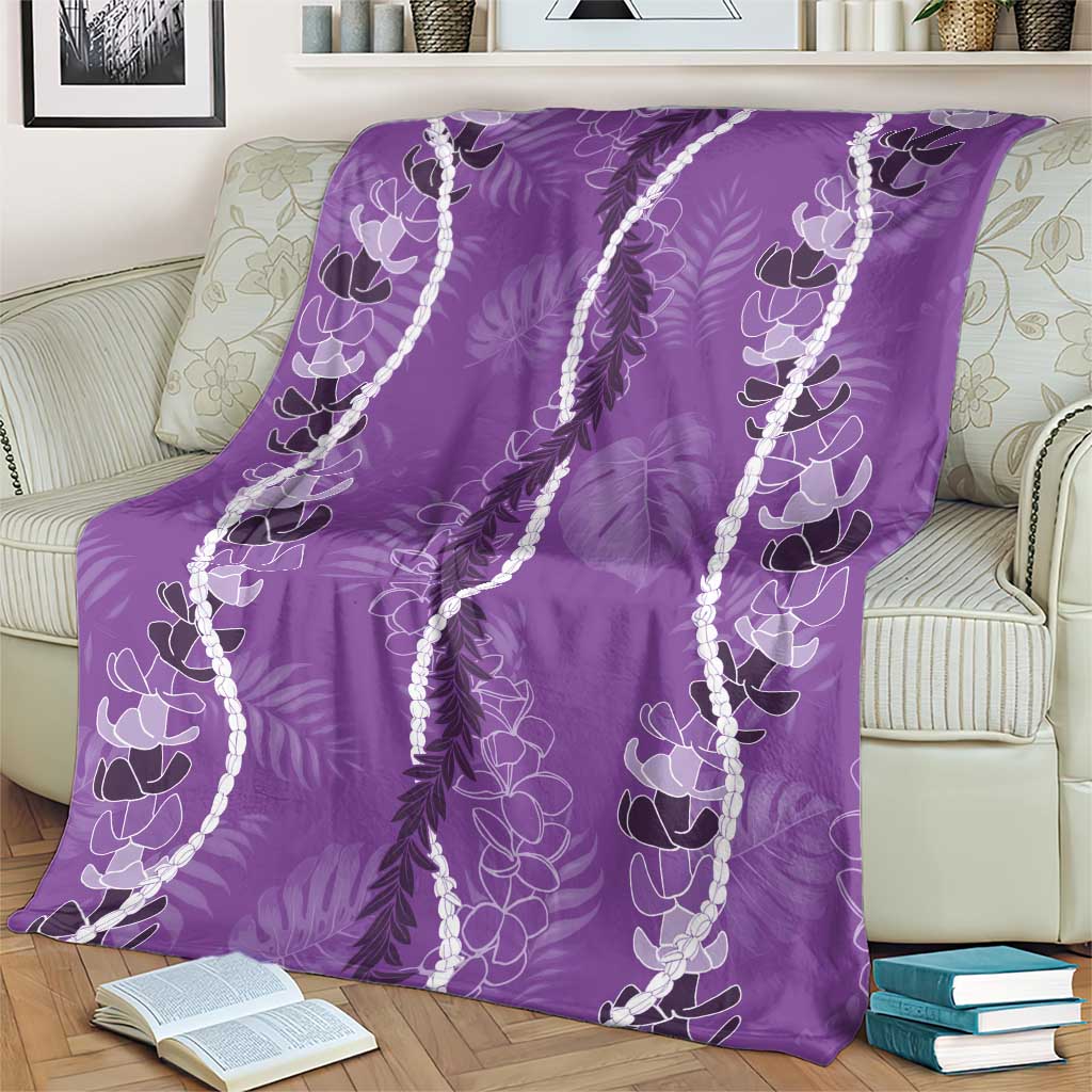 Hawaii Maile Lei Blanket With Violet Monstera Pattern LT05 - Polynesian Pride