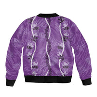 Hawaii Maile Lei Bomber Jacket With Violet Monstera Pattern