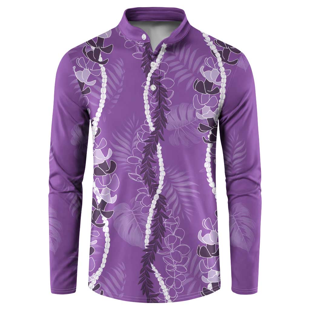 Hawaii Maile Lei Button Sweatshirt With Violet Monstera Pattern LT05 Violet - Polynesian Pride