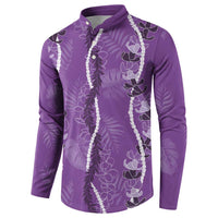 Hawaii Maile Lei Button Sweatshirt With Violet Monstera Pattern LT05 - Polynesian Pride