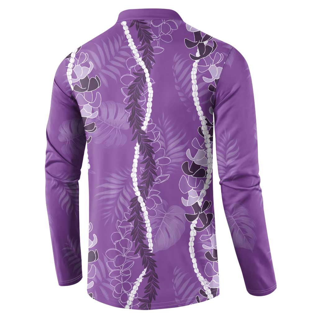 Hawaii Maile Lei Button Sweatshirt With Violet Monstera Pattern LT05 - Polynesian Pride
