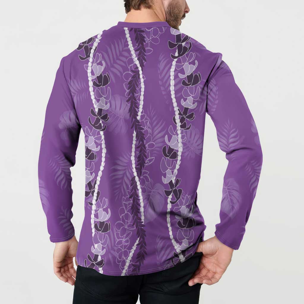 Hawaii Maile Lei Button Sweatshirt With Violet Monstera Pattern LT05 - Polynesian Pride