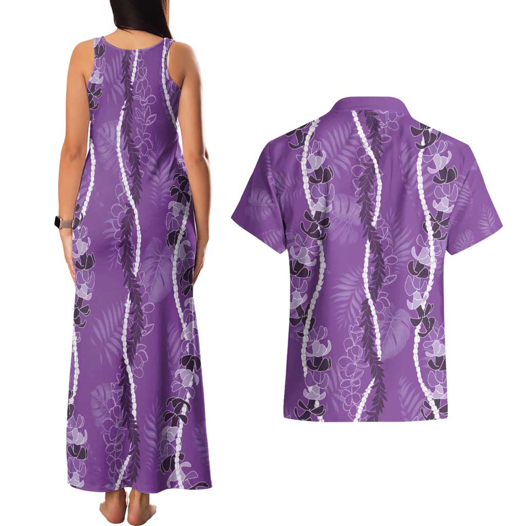 Hawaii Maile Lei Couples Matching Tank Maxi Dress and Hawaiian Shirt With Violet Monstera Pattern LT05 - Polynesian Pride