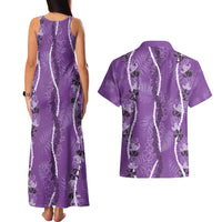 Hawaii Maile Lei Couples Matching Tank Maxi Dress and Hawaiian Shirt With Violet Monstera Pattern LT05 - Polynesian Pride