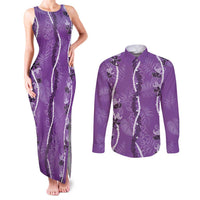 Hawaii Maile Lei Couples Matching Tank Maxi Dress and Long Sleeve Button Shirt With Violet Monstera Pattern LT05 Violet - Polynesian Pride