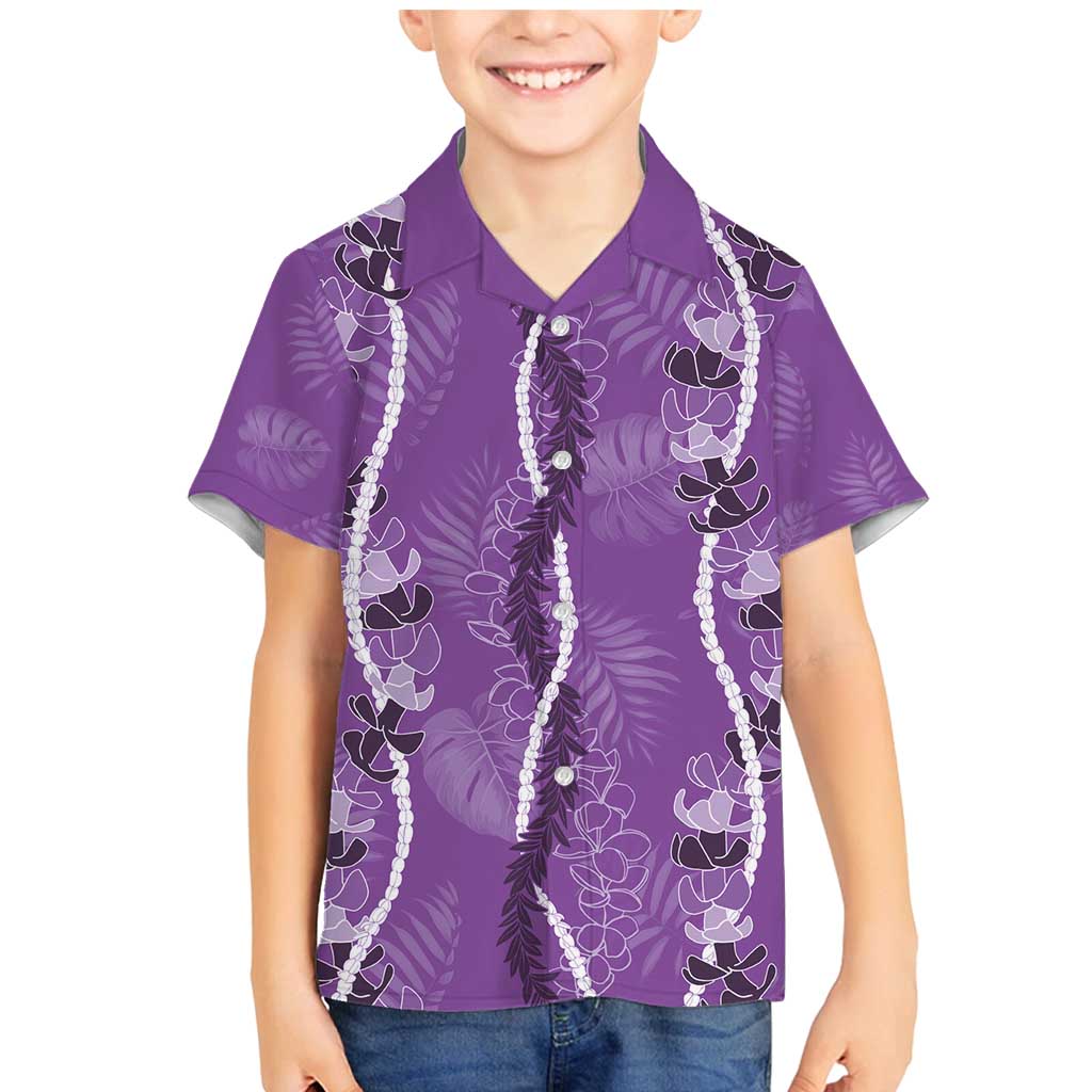 Hawaii Maile Lei Family Matching Mermaid Dress and Hawaiian Shirt With Violet Monstera Pattern