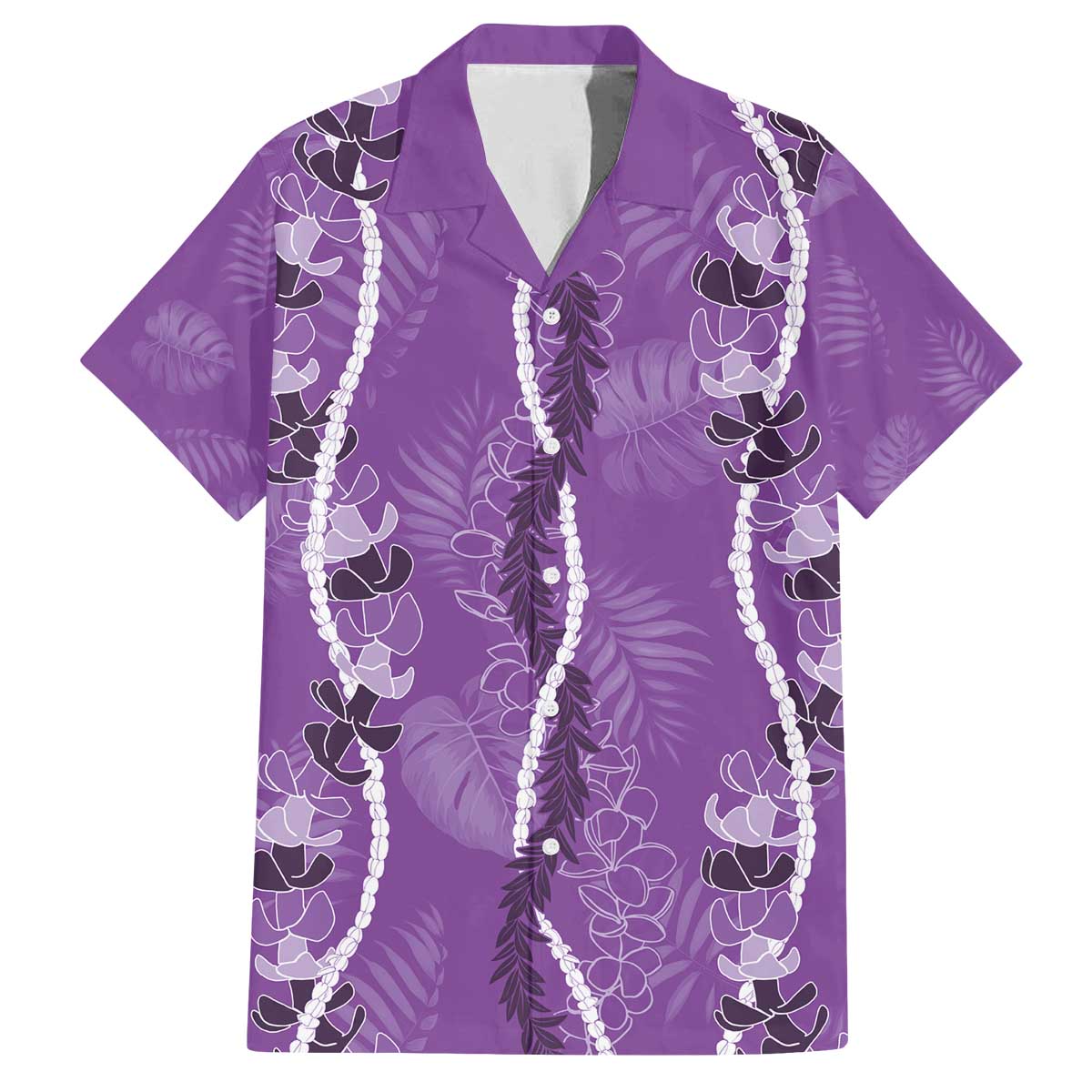 Hawaii Maile Lei Family Matching Off The Shoulder Long Sleeve Dress and Hawaiian Shirt With Violet Monstera Pattern