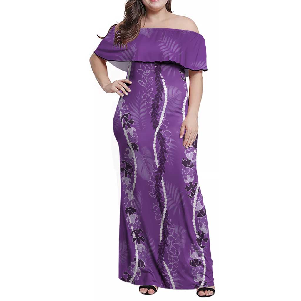 Hawaii Maile Lei Family Matching Off Shoulder Maxi Dress and Hawaiian Shirt With Violet Monstera Pattern