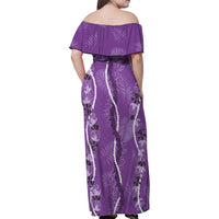 Hawaii Maile Lei Family Matching Off Shoulder Maxi Dress and Hawaiian Shirt With Violet Monstera Pattern