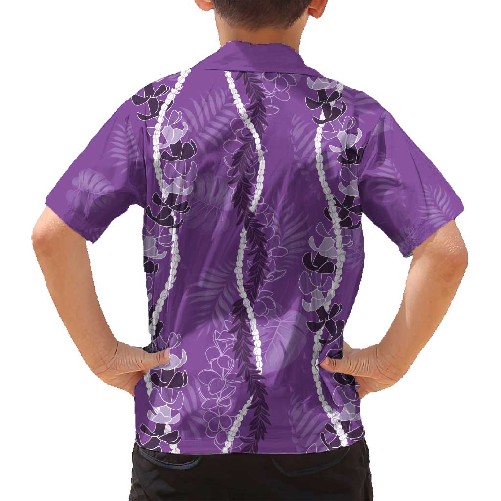 Hawaii Maile Lei Family Matching Puletasi and Hawaiian Shirt With Violet Monstera Pattern
