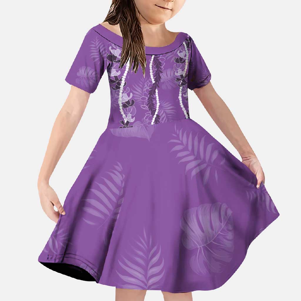 Hawaii Maile Lei Family Matching Short Sleeve Bodycon Dress and Hawaiian Shirt With Violet Monstera Pattern
