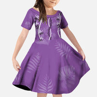 Hawaii Maile Lei Family Matching Short Sleeve Bodycon Dress and Hawaiian Shirt With Violet Monstera Pattern