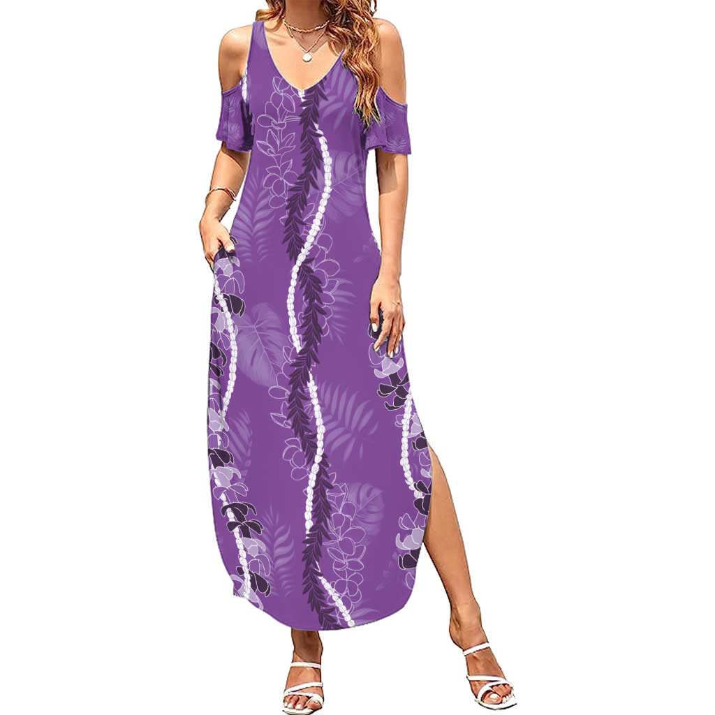 Hawaii Maile Lei Family Matching Summer Maxi Dress and Hawaiian Shirt With Violet Monstera Pattern
