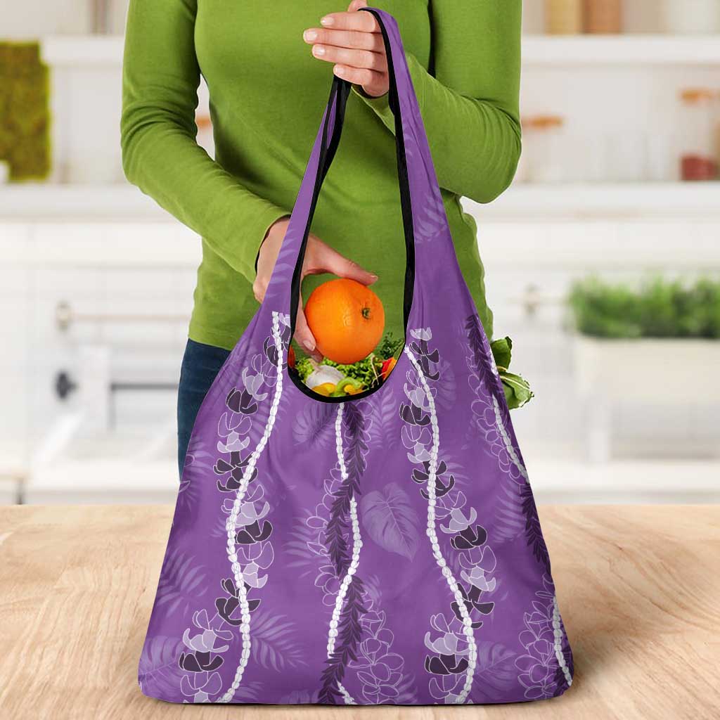 Hawaii Maile Lei Grocery Bag With Violet Monstera Pattern LT05 - Polynesian Pride