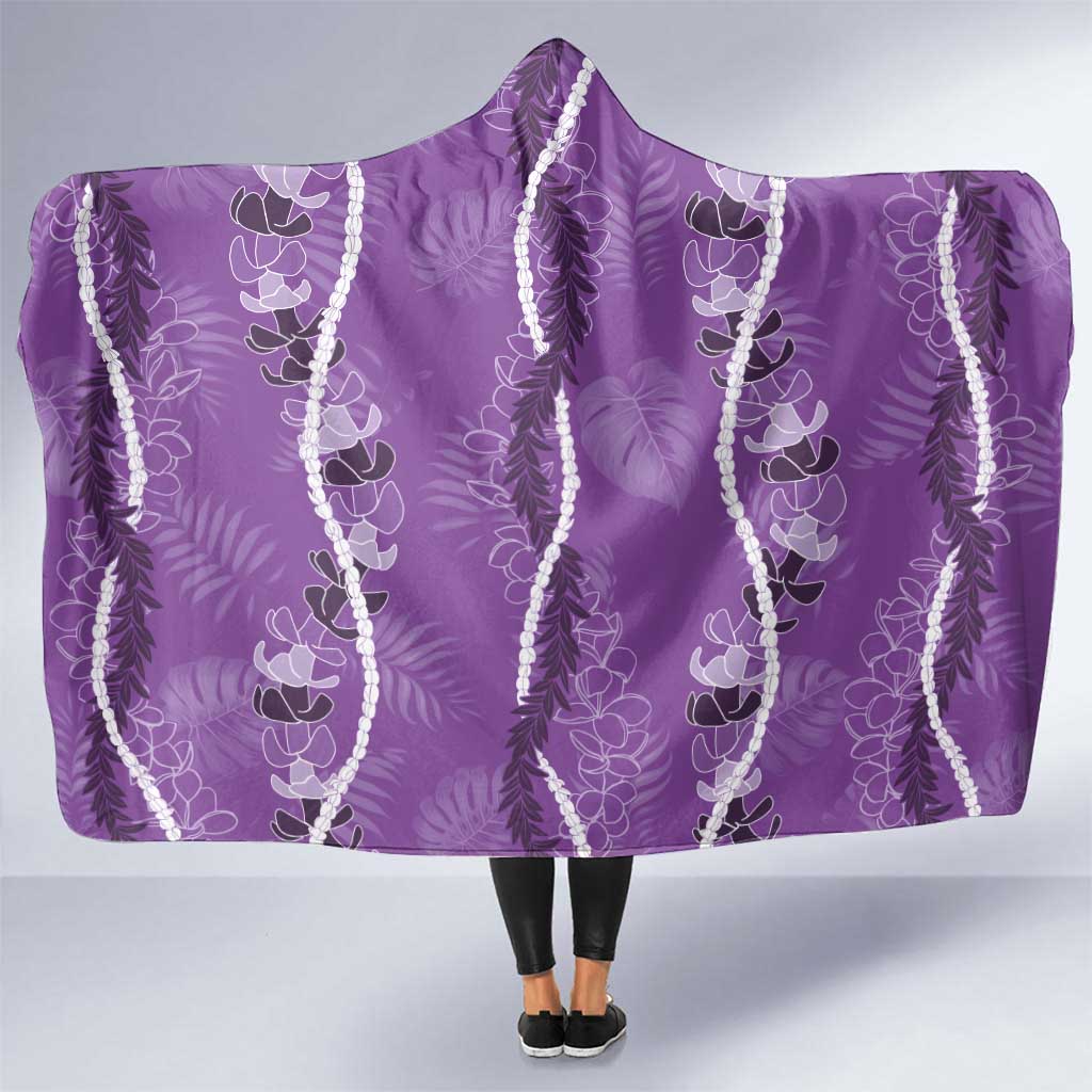 Hawaii Maile Lei Hooded Blanket With Violet Monstera Pattern LT05 One Size Violet - Polynesian Pride