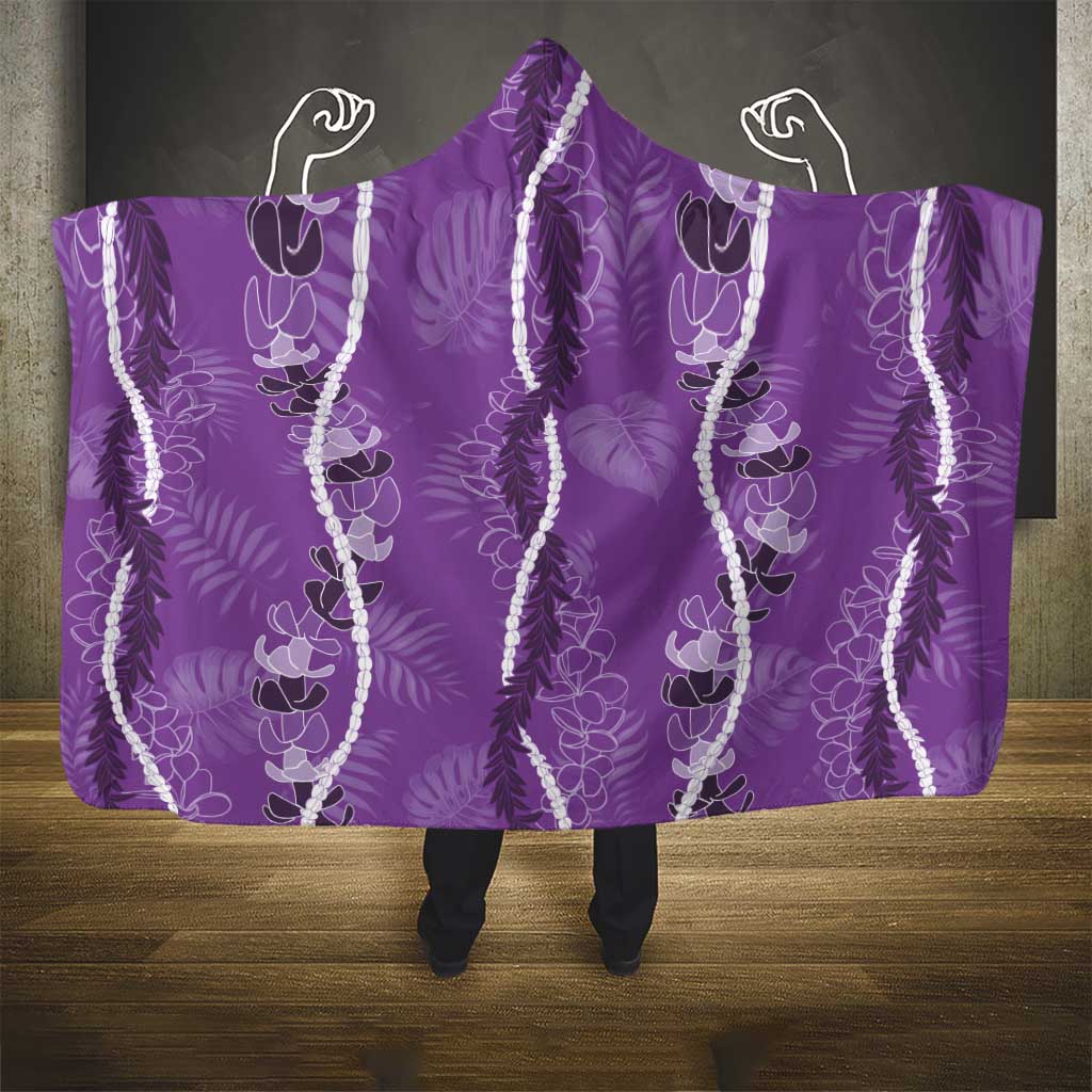 Hawaii Maile Lei Hooded Blanket With Violet Monstera Pattern LT05 - Polynesian Pride