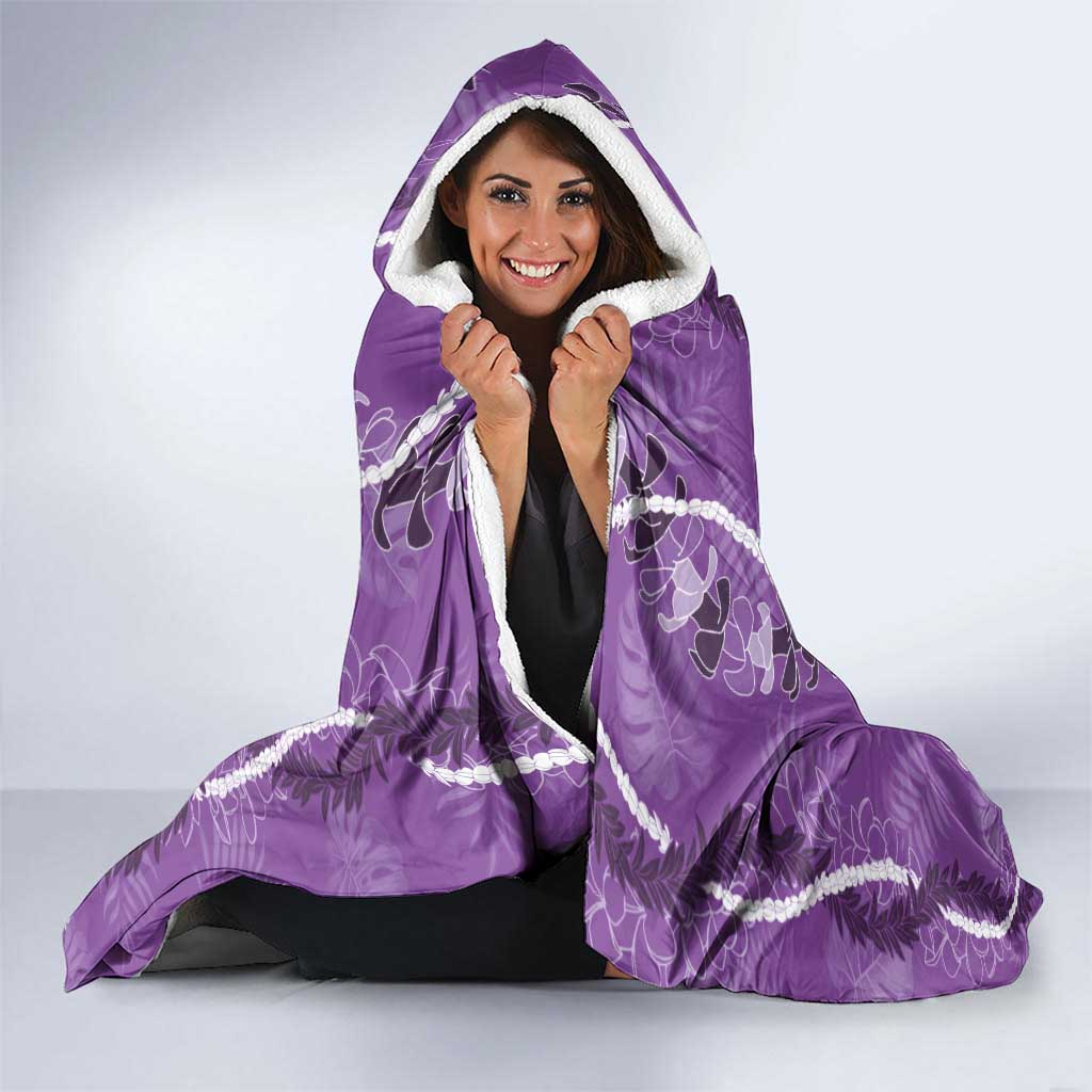 Hawaii Maile Lei Hooded Blanket With Violet Monstera Pattern LT05 - Polynesian Pride