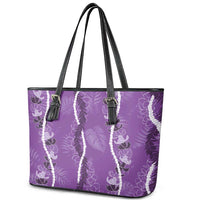 Hawaii Maile Lei Leather Tote Bag With Violet Monstera Pattern LT05 - Polynesian Pride
