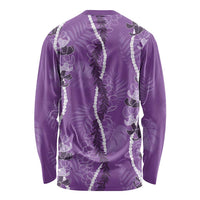 Hawaii Maile Lei Long Sleeve Shirt With Violet Monstera Pattern