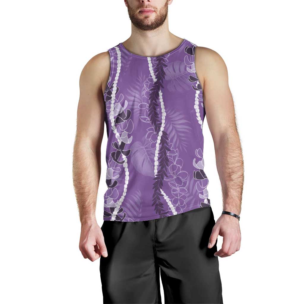 Hawaii Maile Lei Men Tank Top With Violet Monstera Pattern LT05 - Polynesian Pride