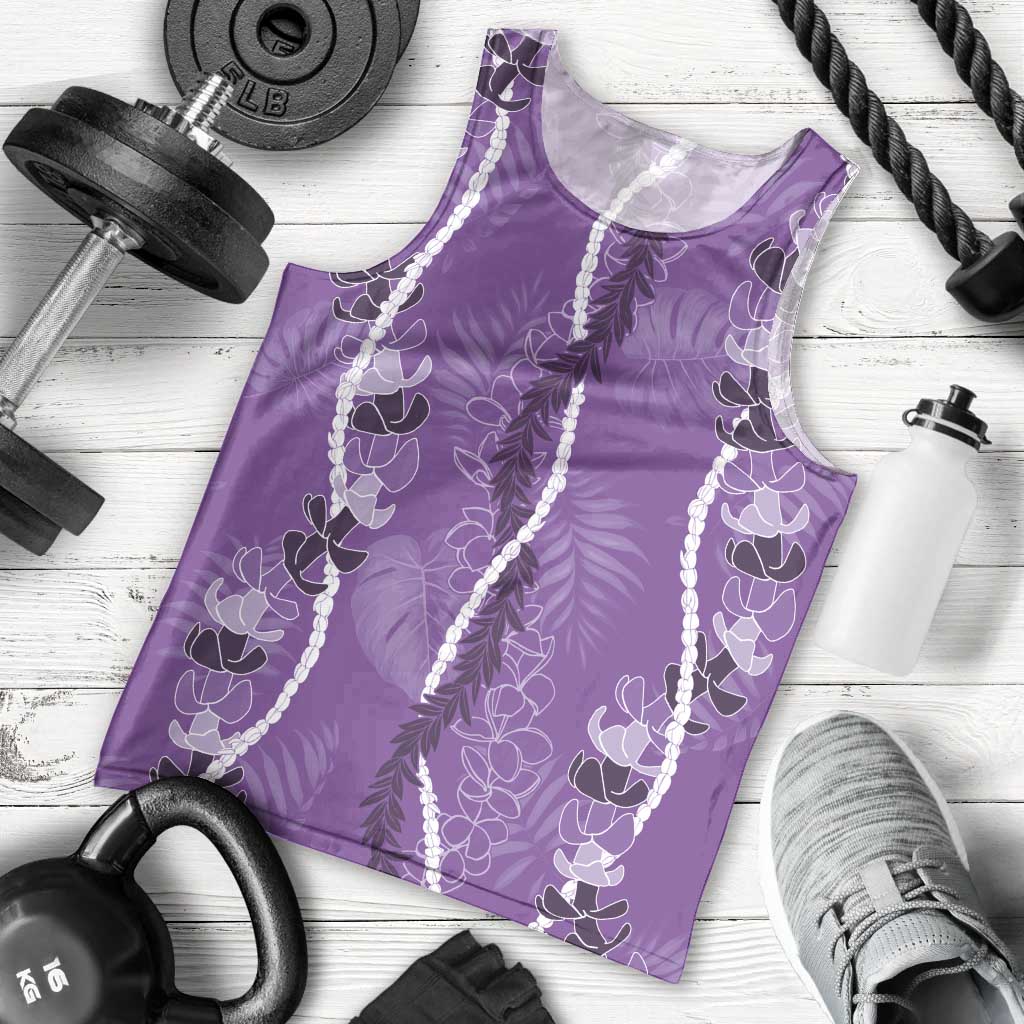 Hawaii Maile Lei Men Tank Top With Violet Monstera Pattern LT05 - Polynesian Pride